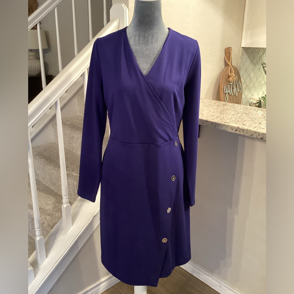 NWT Ann Taylor Factory Faux Wrap Blue Dress Size 10